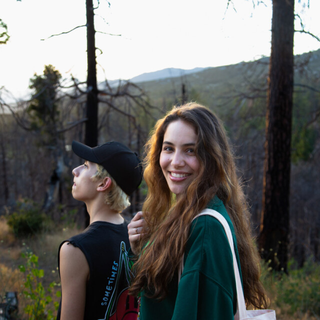 Two students outside.