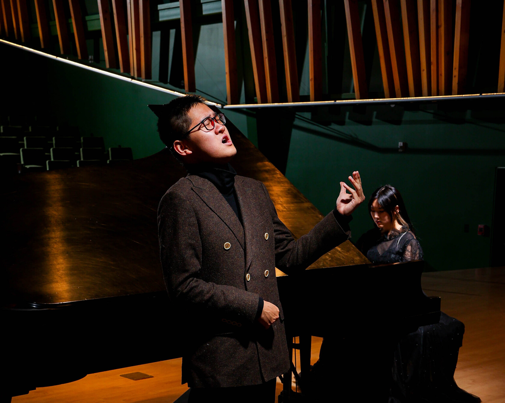A voice student performing.